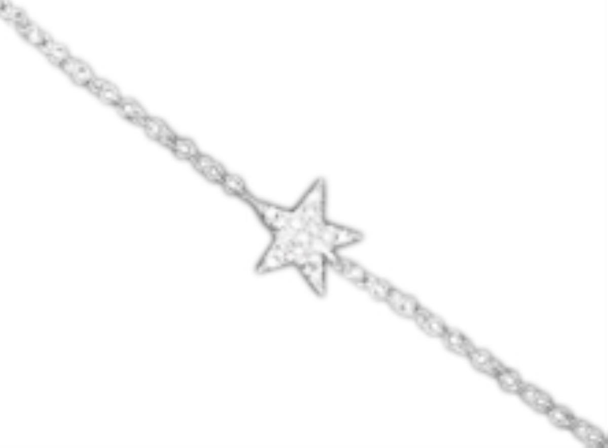 Sterling Silver Rhodium Pave CRW Star 7" Bracelet
