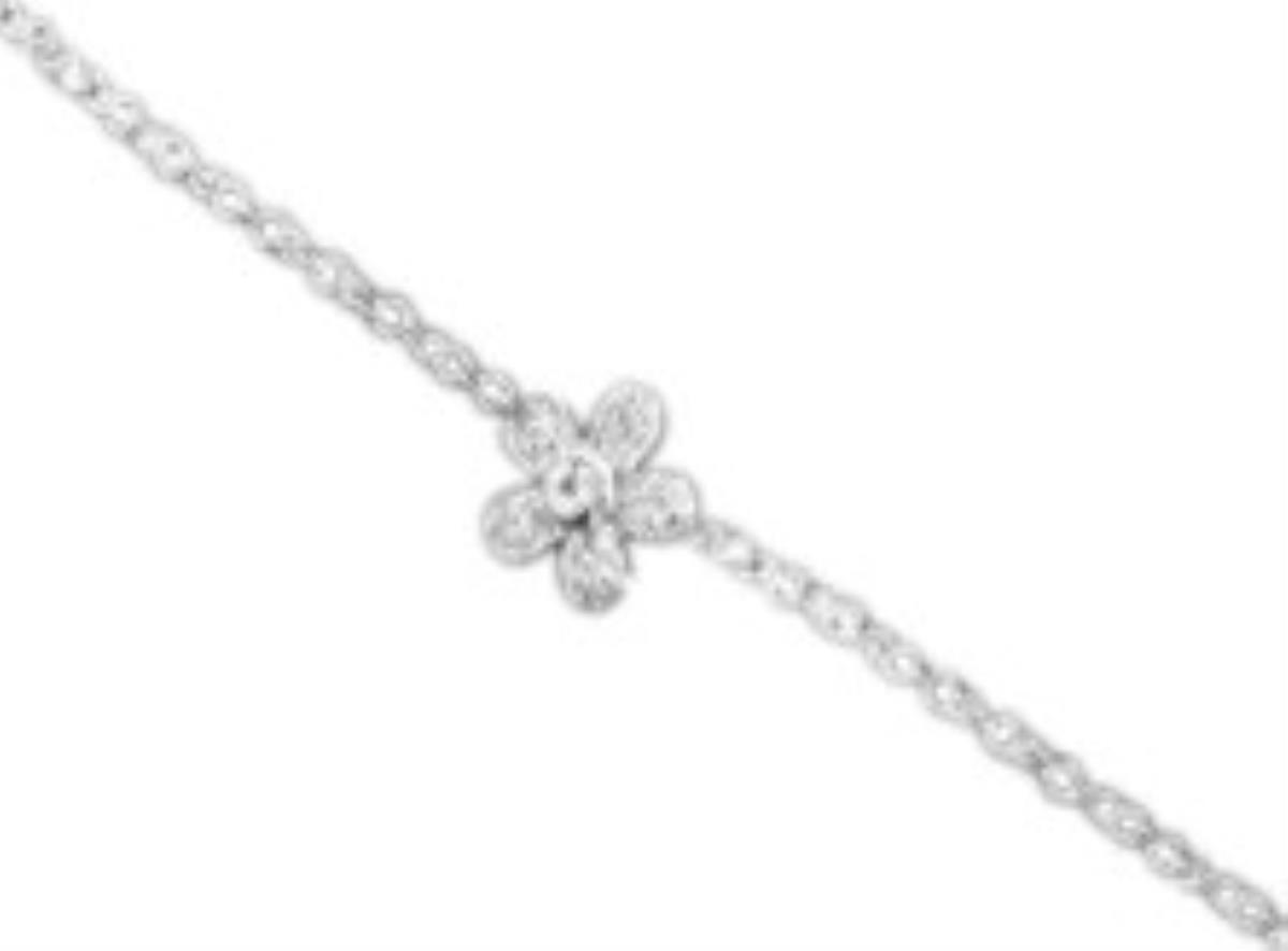 Sterling Silver Rhodium Flower 7" Bracelet