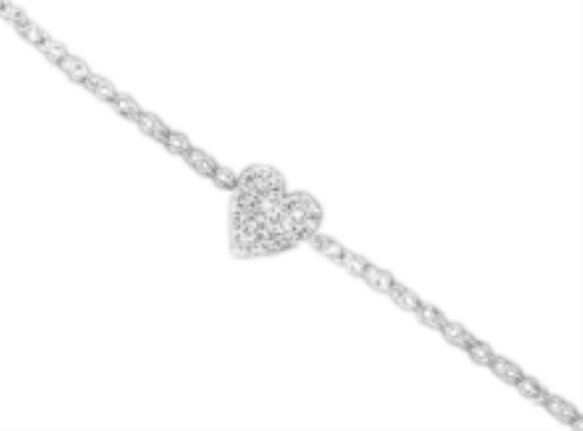 Sterling Silver Rhodium Pave CRW Heart 7" Bracelet
