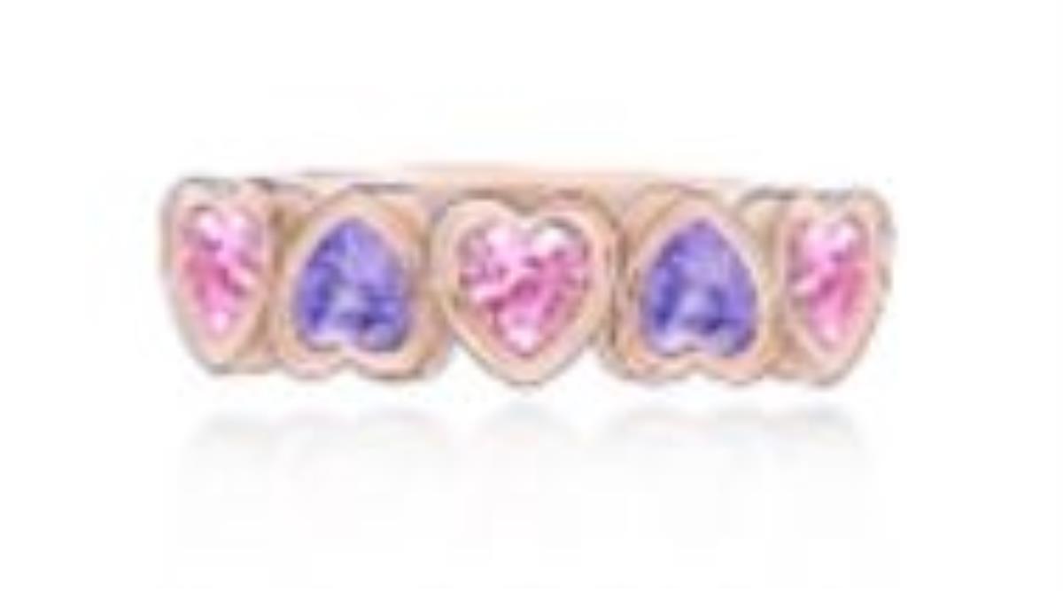 Sterling Silver Yellow Heart Amethyst/Cr #3 Ruby Anniversary Band Ring