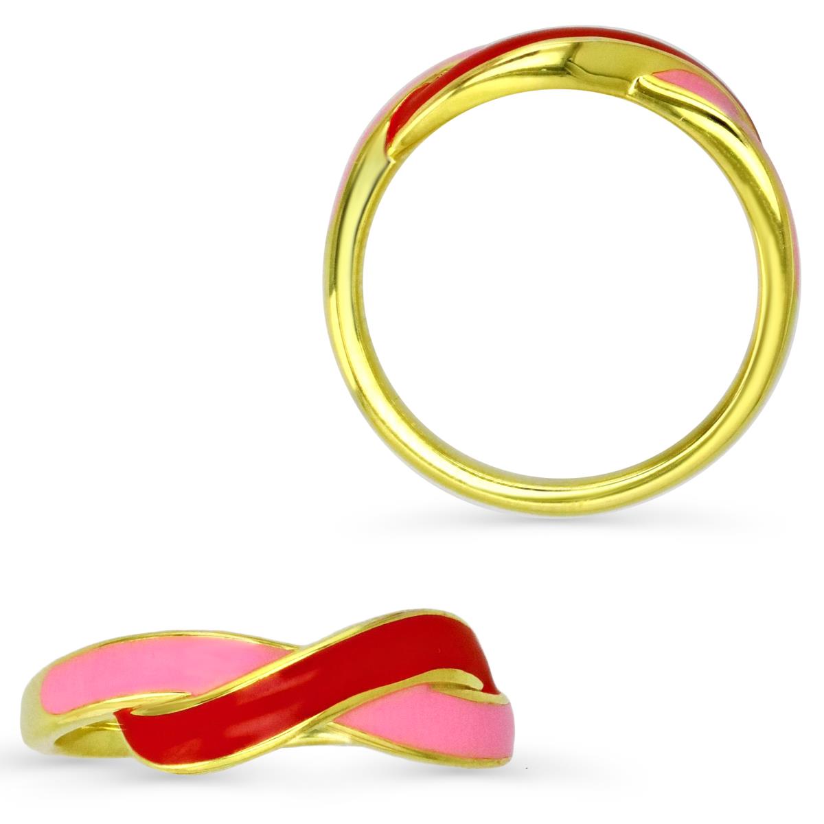 Sterling Silver Yellow Pink Enamel CrissCross Ring