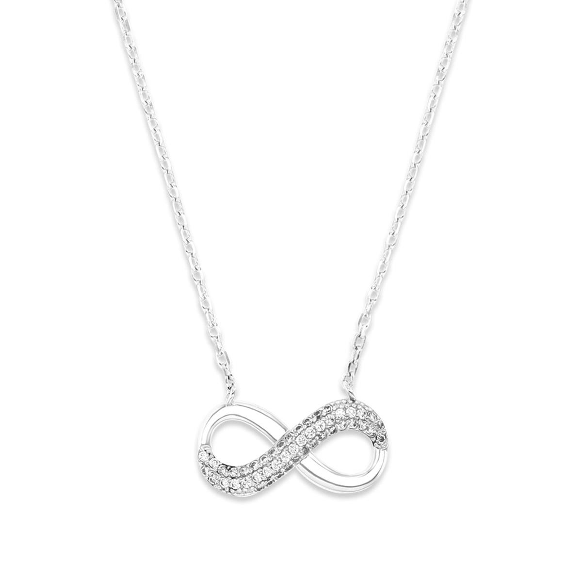 Sterling Silver Rhodium 18X10MM Infinity Polished Micropave 16+2" Necklace