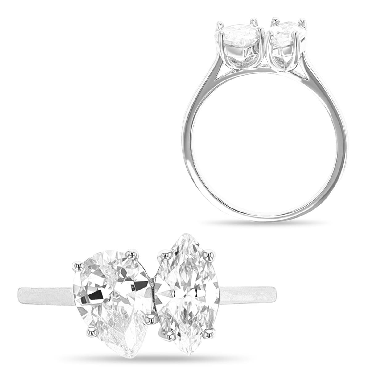 Sterling Silver Rhodium 10MM Fashion Marquise & Pear Cut White CZ 2-Duo Ring