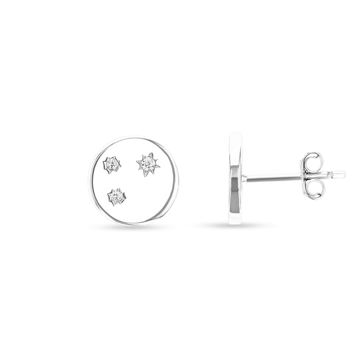 Sterling Silver Rhodium 9.8MM Star Polished Round Stud Earring