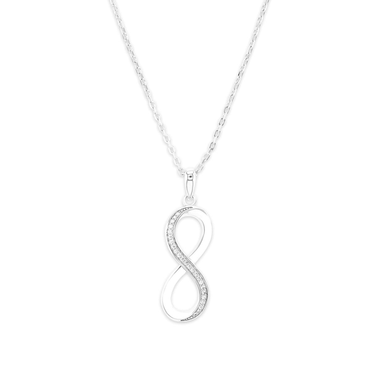 Sterling Silver Rhodium 32.5X10.2MM Infinity White CZ Polished 13+2" Necklace