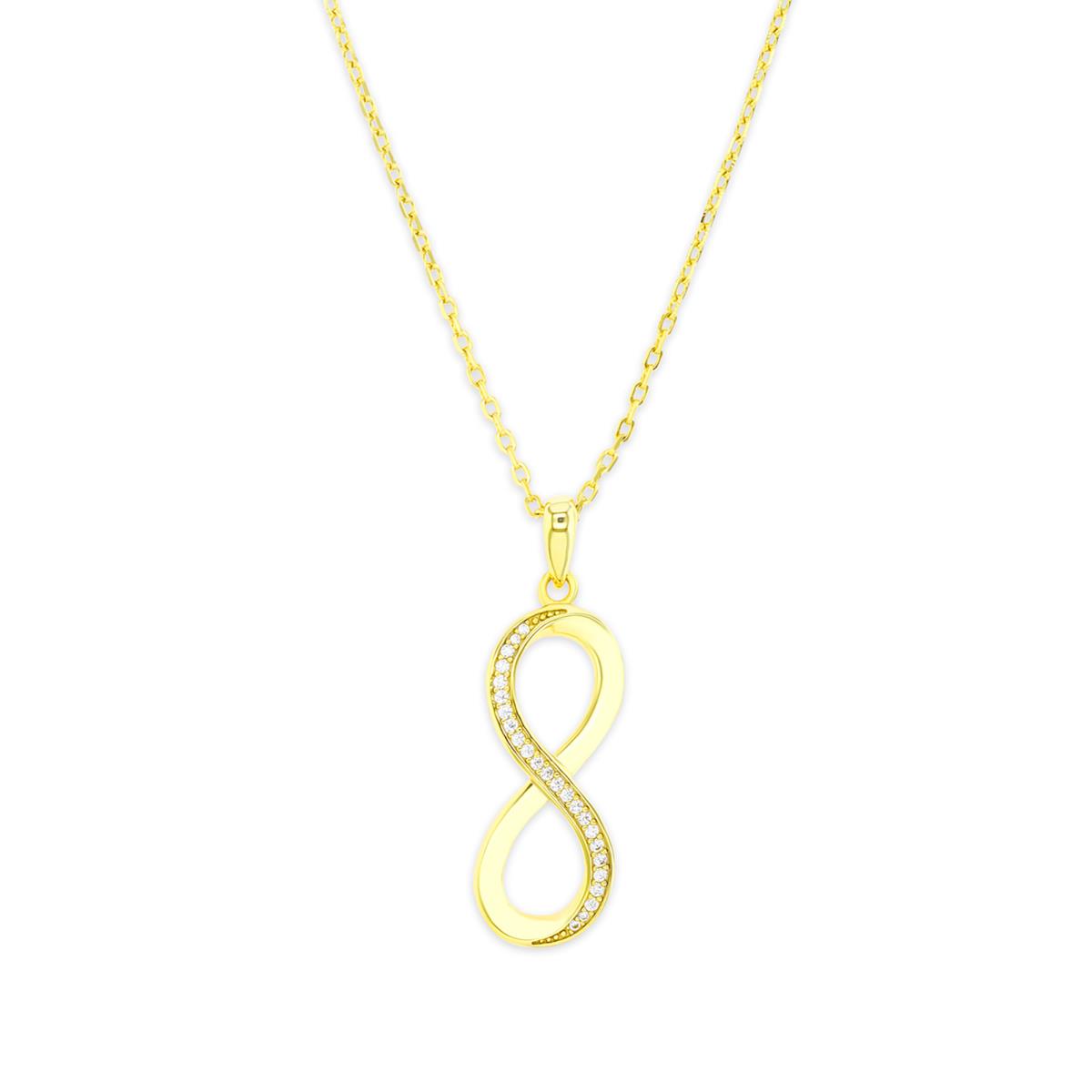 Sterling Silver Yellow 1 Micron 32.5X10.2MM Infinity White CZ Polished 13+2" Necklace