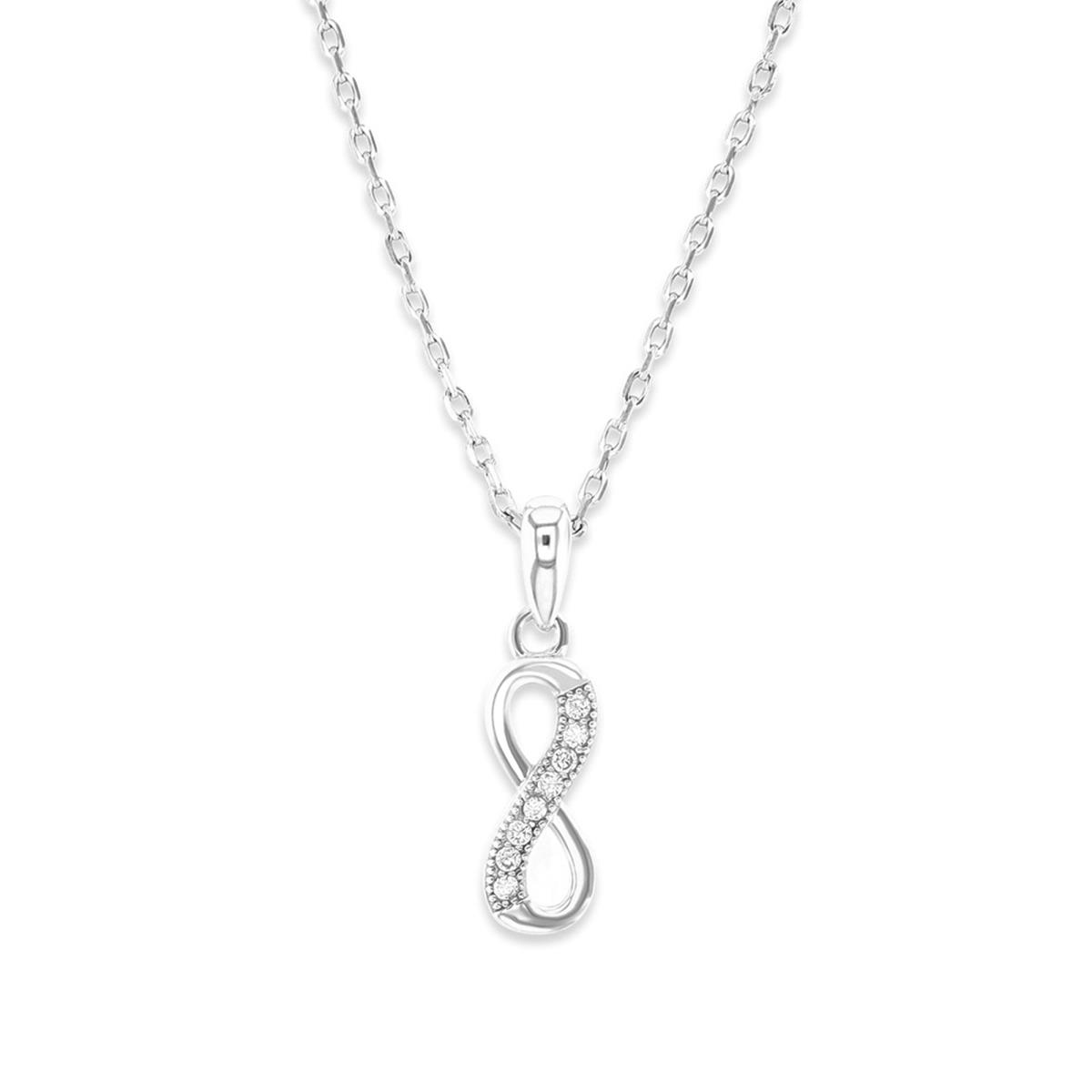 Sterling Silver Rhodium 20.7X5.5MM Polished White CZ 13+2" Necklace