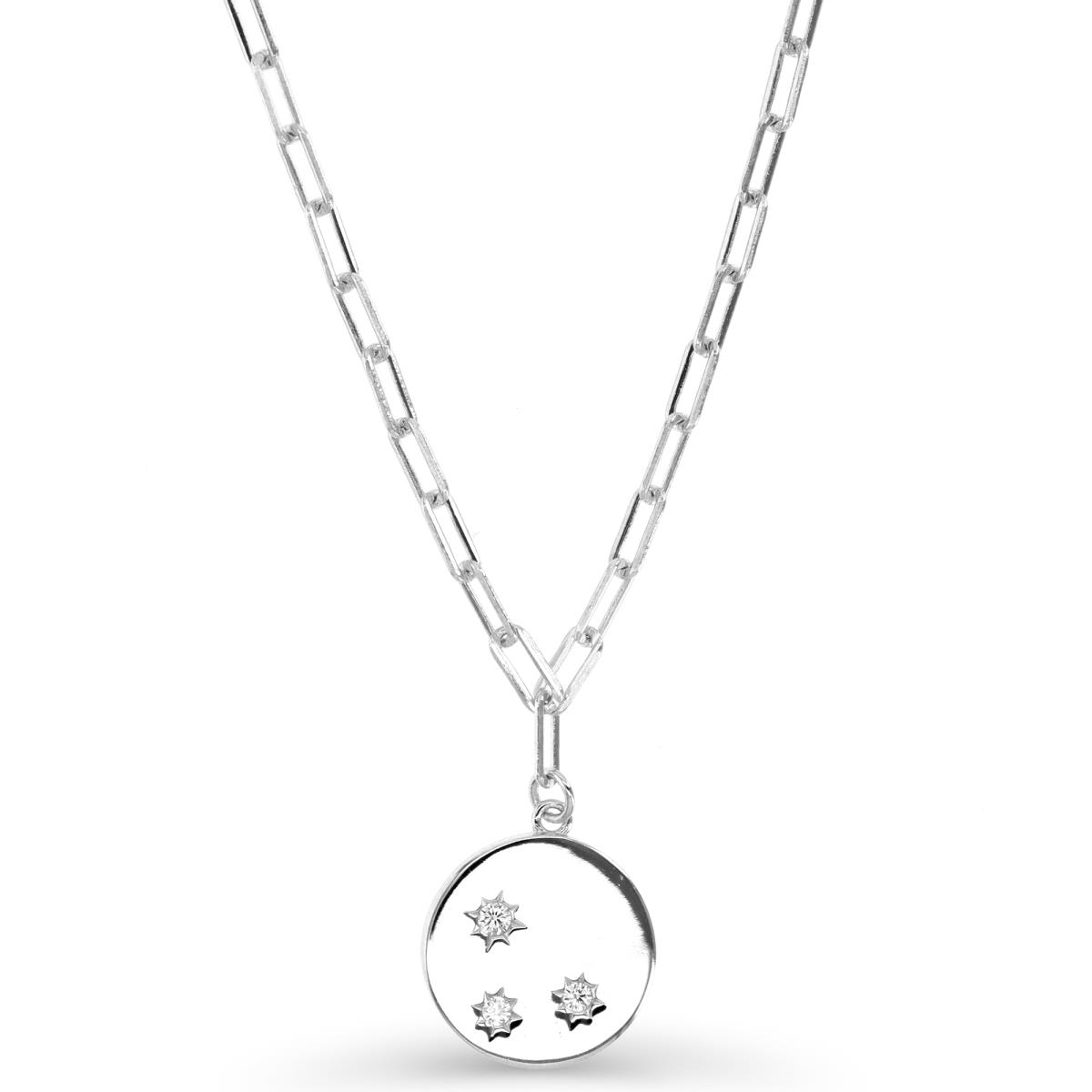 Sterling Silver Rhodium 14MM Round Polished Star White CZ 16+2"Necklace