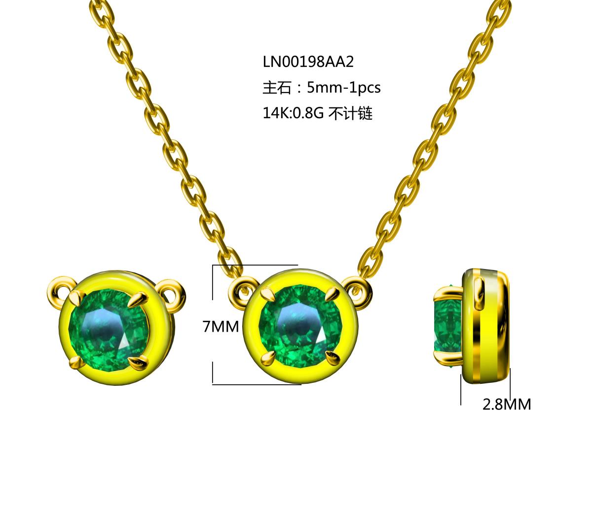 14K Yellow Gold 5mm Rd Amethyst Enamel 18" Necklace