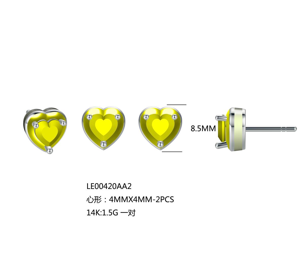 14K Yellow Gold 4mm Heart Blue Topaz Enamel Solitaire Stud Earring
