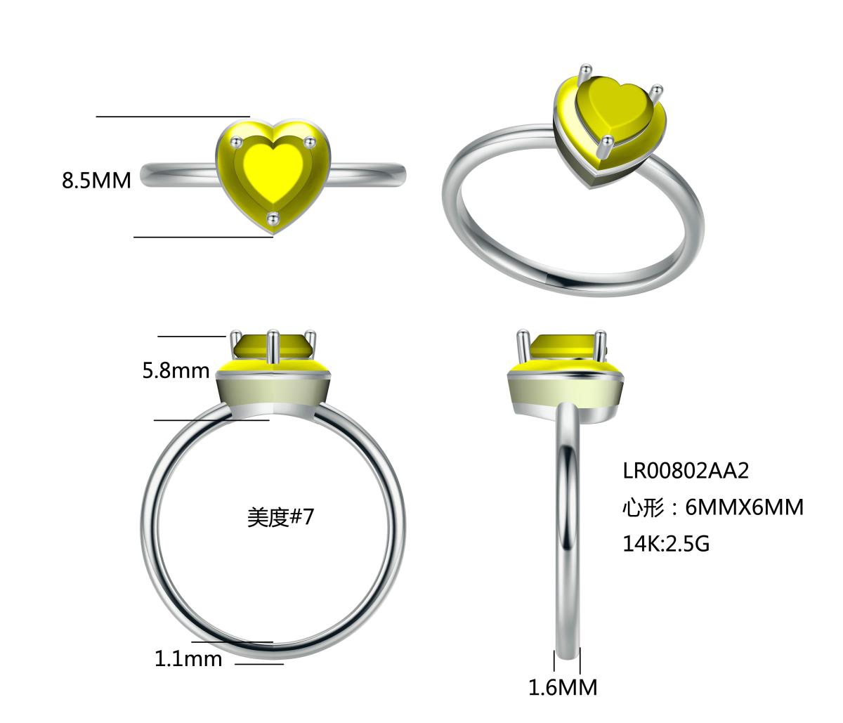 14K Yellow Gold 6mm Heart White Topaz Enamel Solitaire Ring
