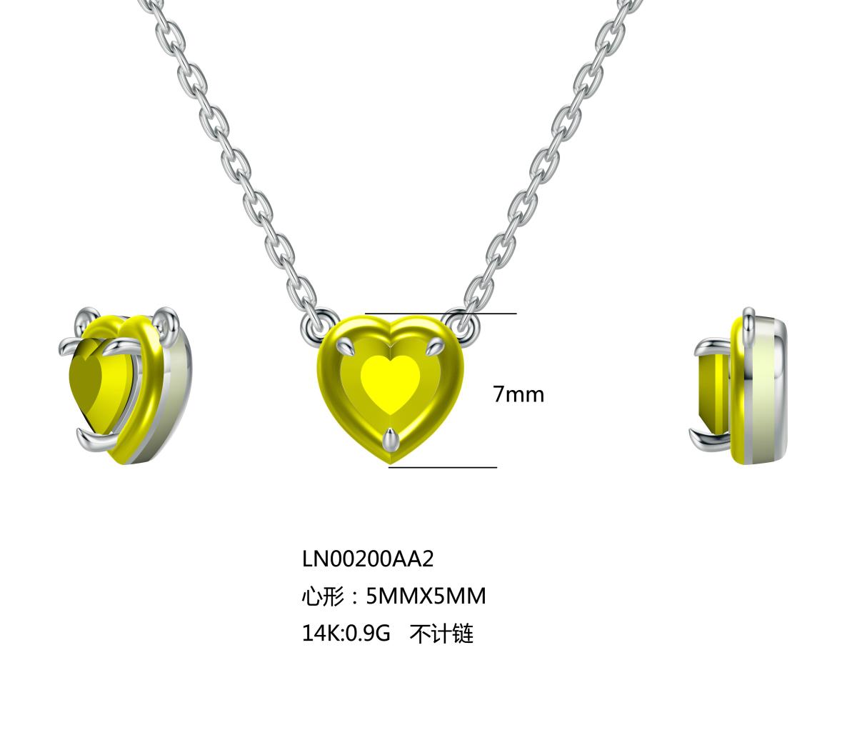 14K Yellow Gold 5mm Heart White Topaz Enamel 18" Necklace