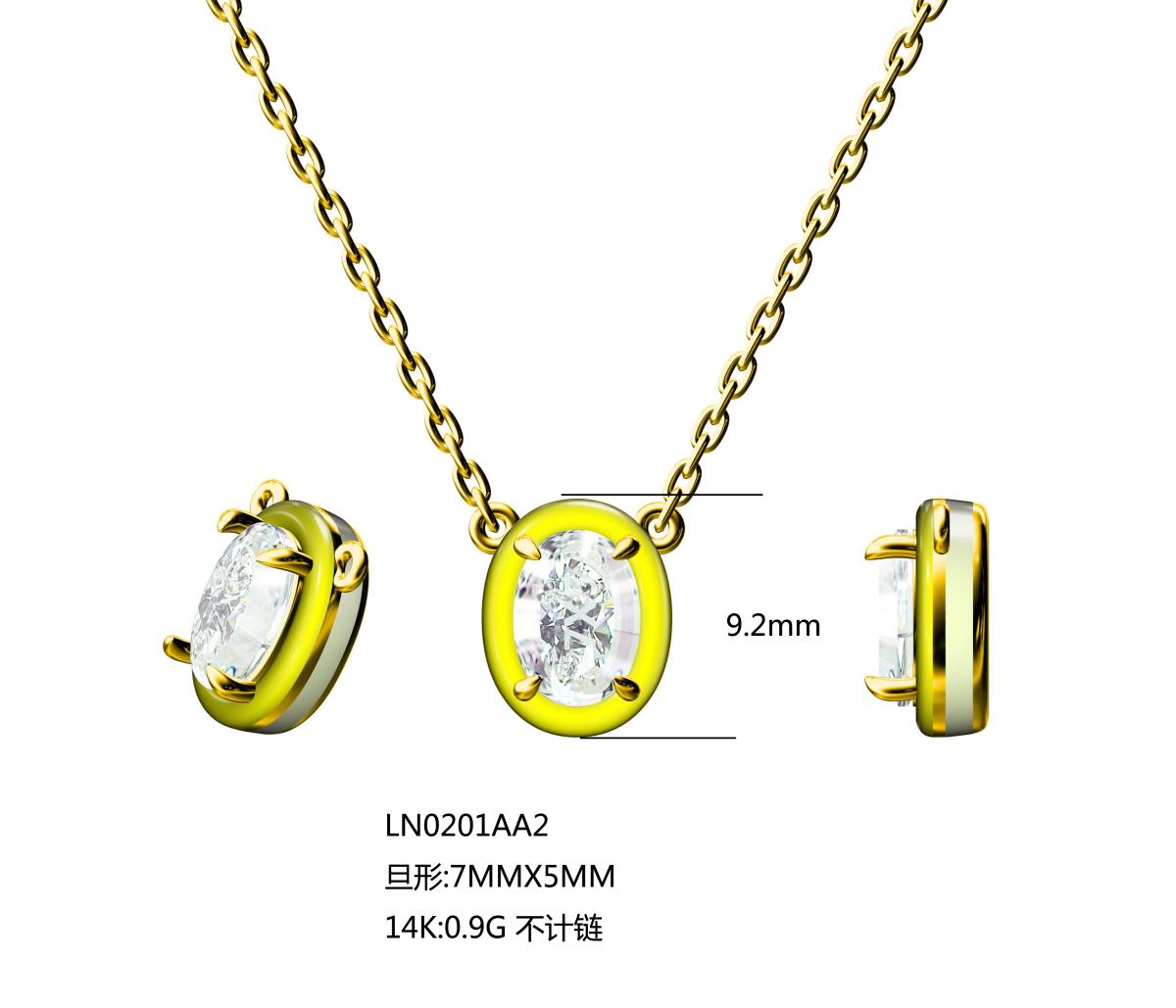 14K Yellow Gold 7x5mm Ov White Topaz Enamel 18" Necklace