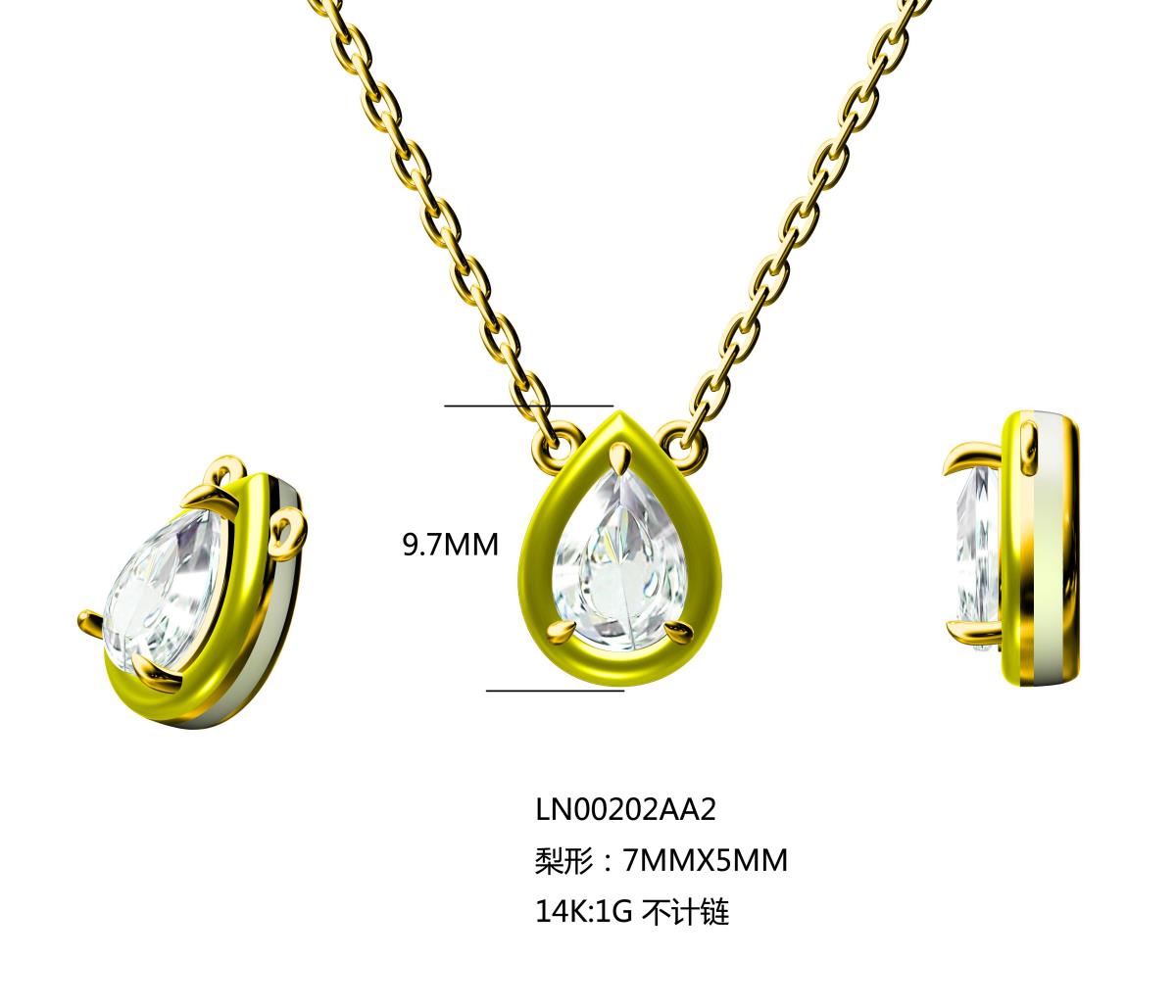 14K Yellow Gold 7x5mm Ps Blue Topaz Enamel 18" Necklace