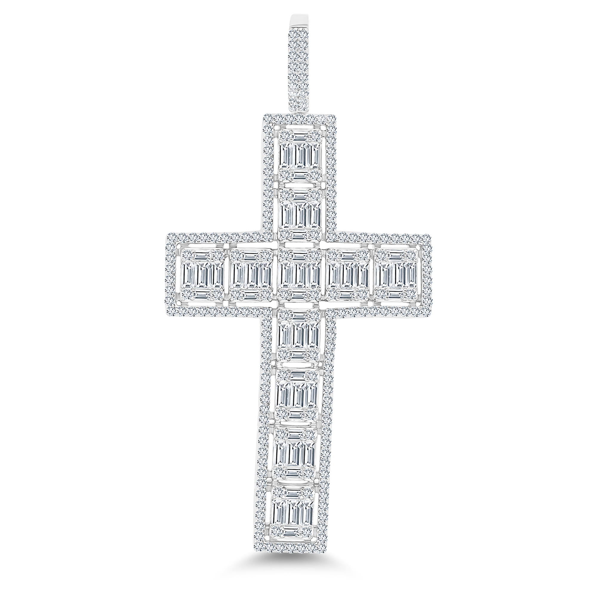 Sterling Silver Rhodium Cross Baguette White CZ Pendant