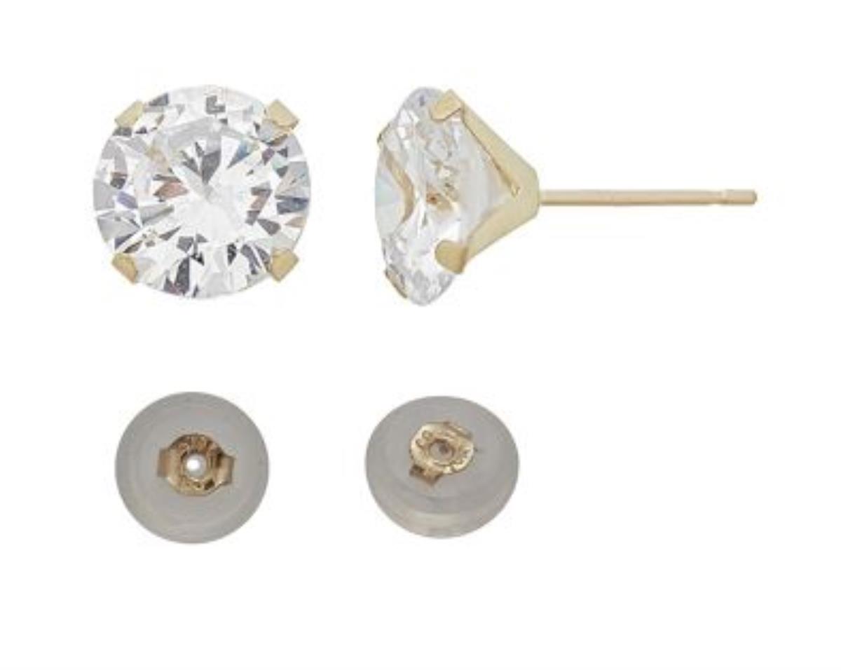 14K Yellow Gold 5mm Martini Round Cut Solitaire Stud & 14K Silicone Back