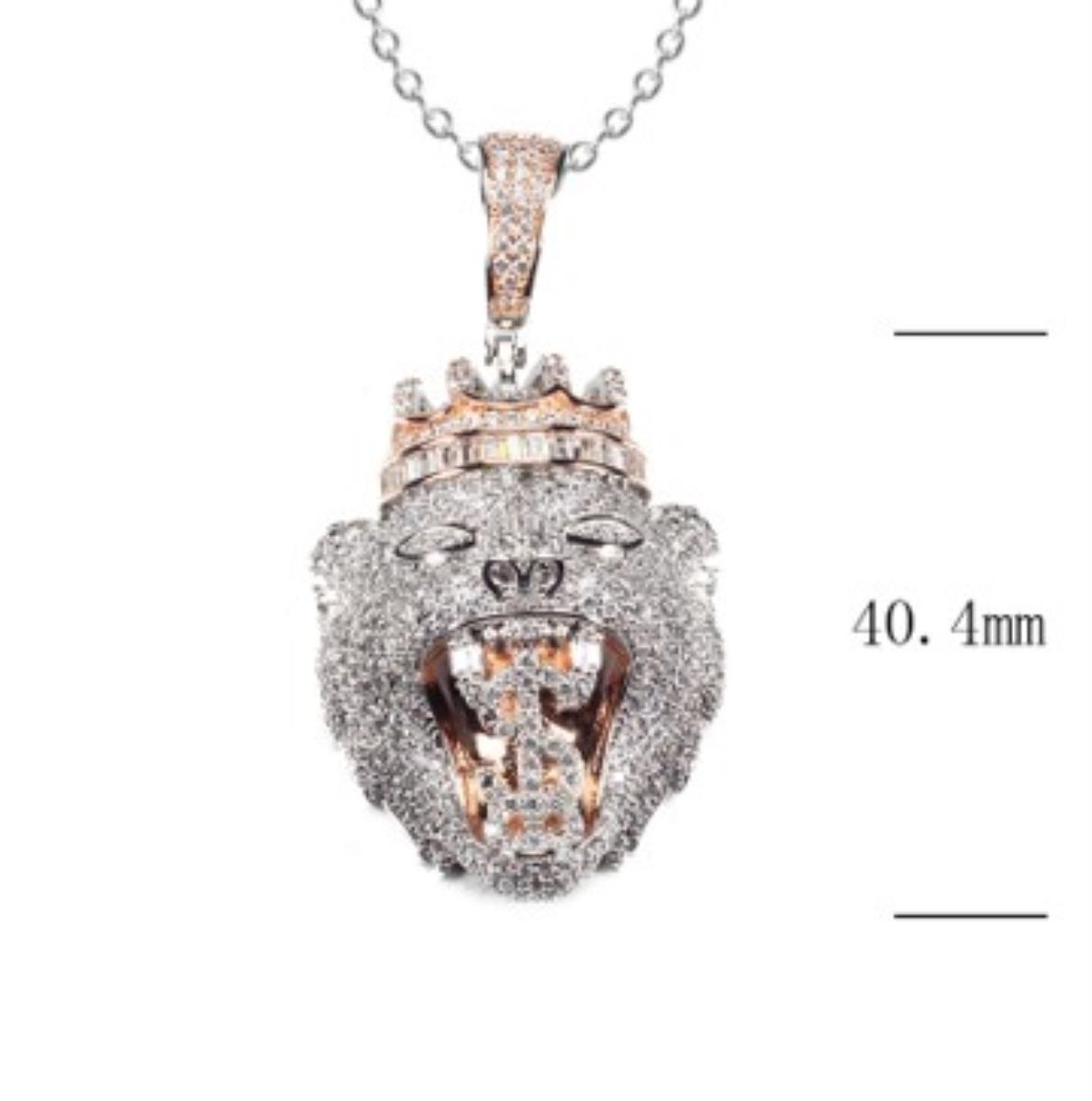 Sterling Silver Yellow Animal Head Micropave White CZ Pendant