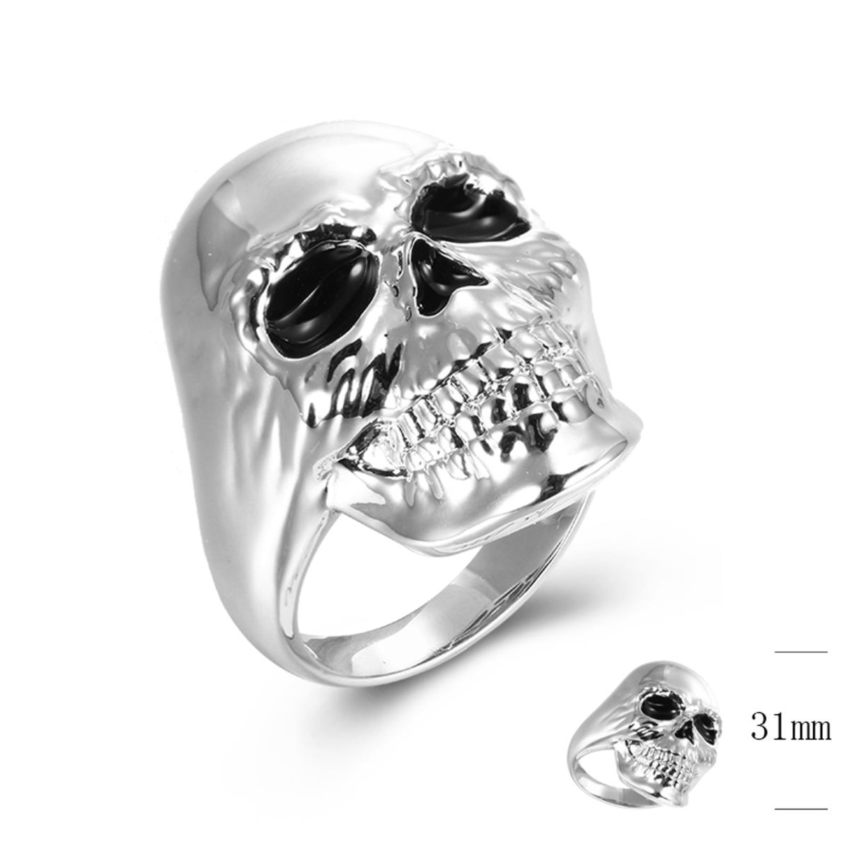Sterling Silver Rhodium 31MM Fashion Skull Polished Ring
