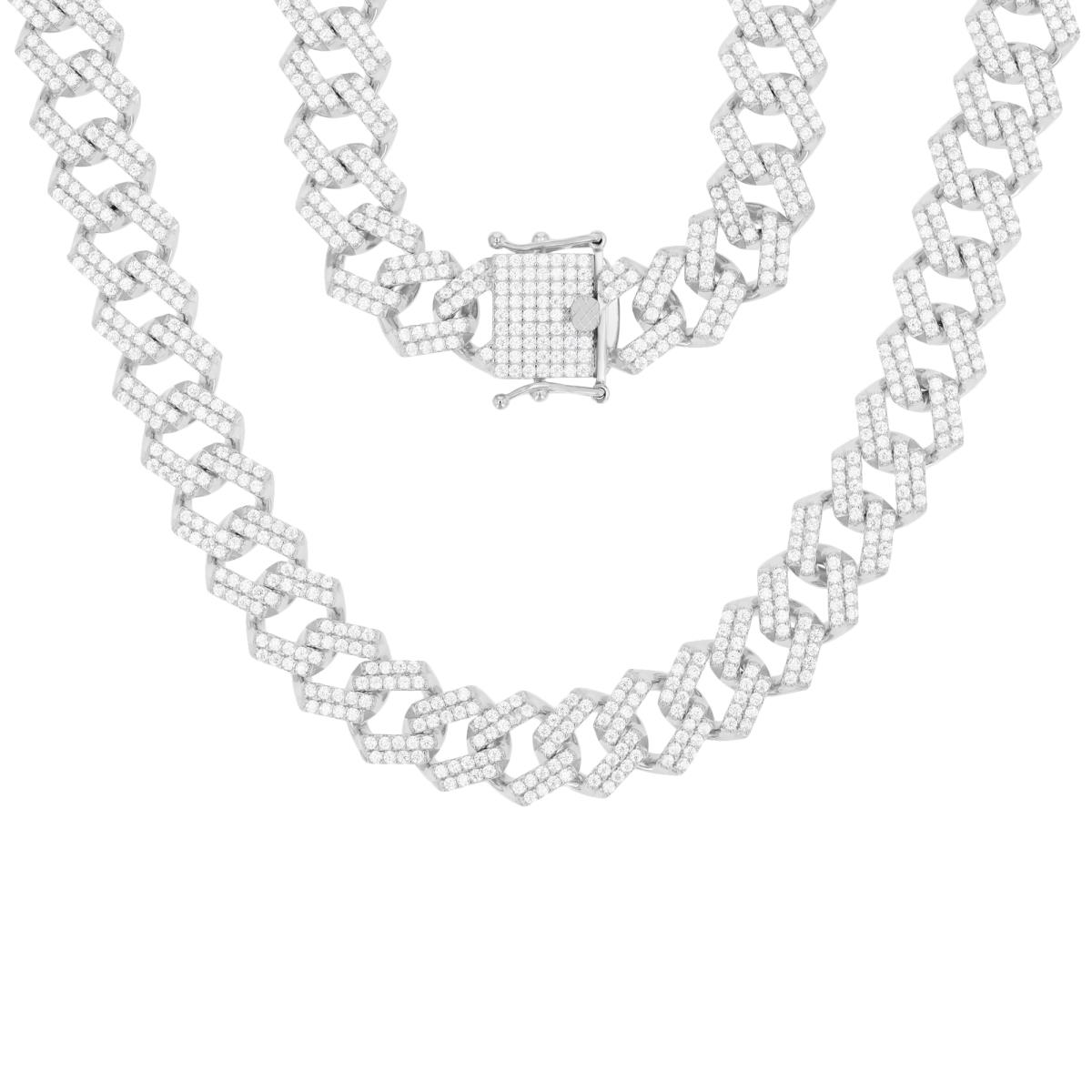 Sterling Silver Rhodium 13MM Cuban Chain Necklace