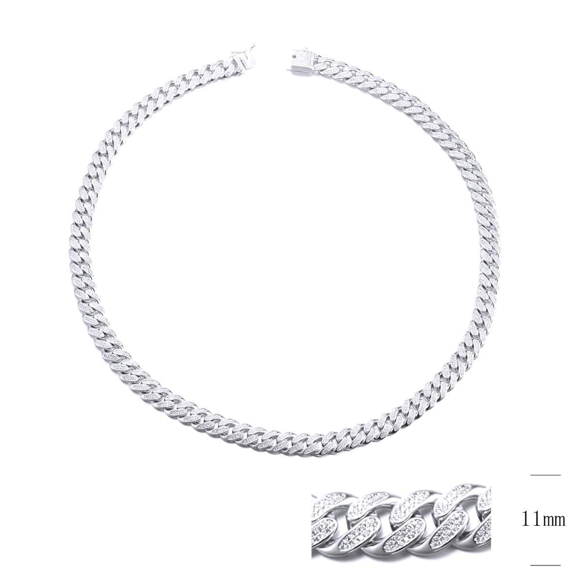 Sterling Silver Rhodium 11MM Cuban Chain Necklace