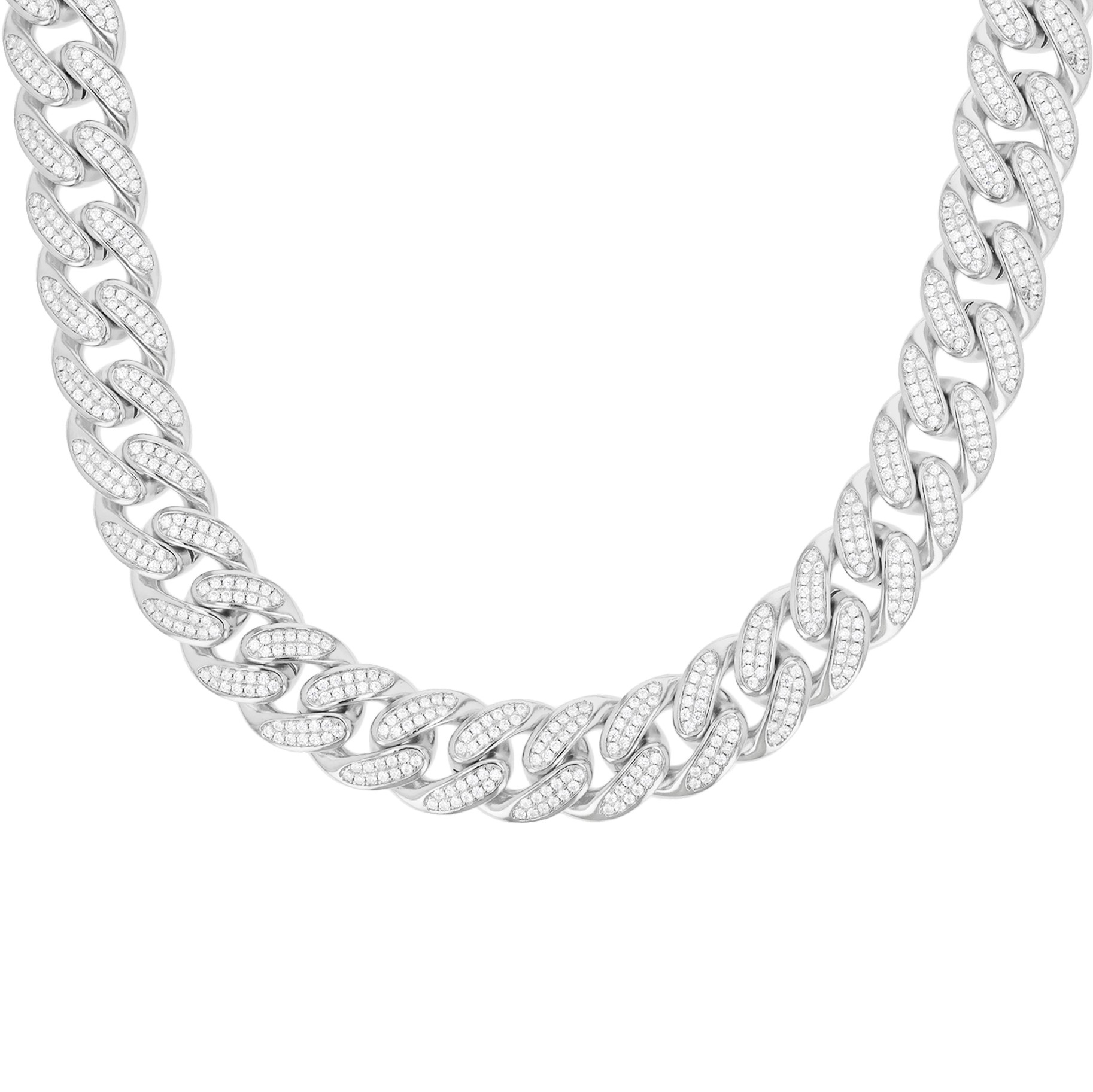 Sterling Silver Rhodium 13MM Cuban Chain Necklace