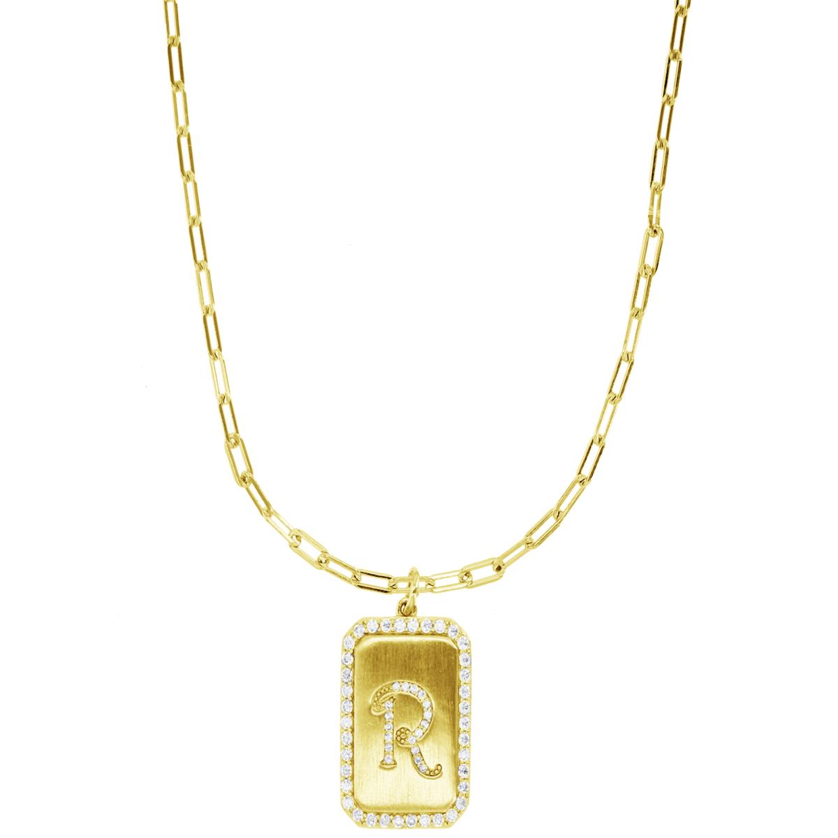 EXCLUSIVE RM PRODUCT Sterling Silver Yellow 1-Micron "R" Initial Brushed Rectangular Paperclip 18"+2" Necklace