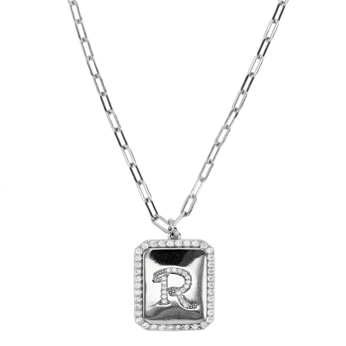 EXCLUSIVE RM PRODUCT Sterling Silver Rhodium "R" Initial Rectangular Paperclip 18"+2" Necklace
