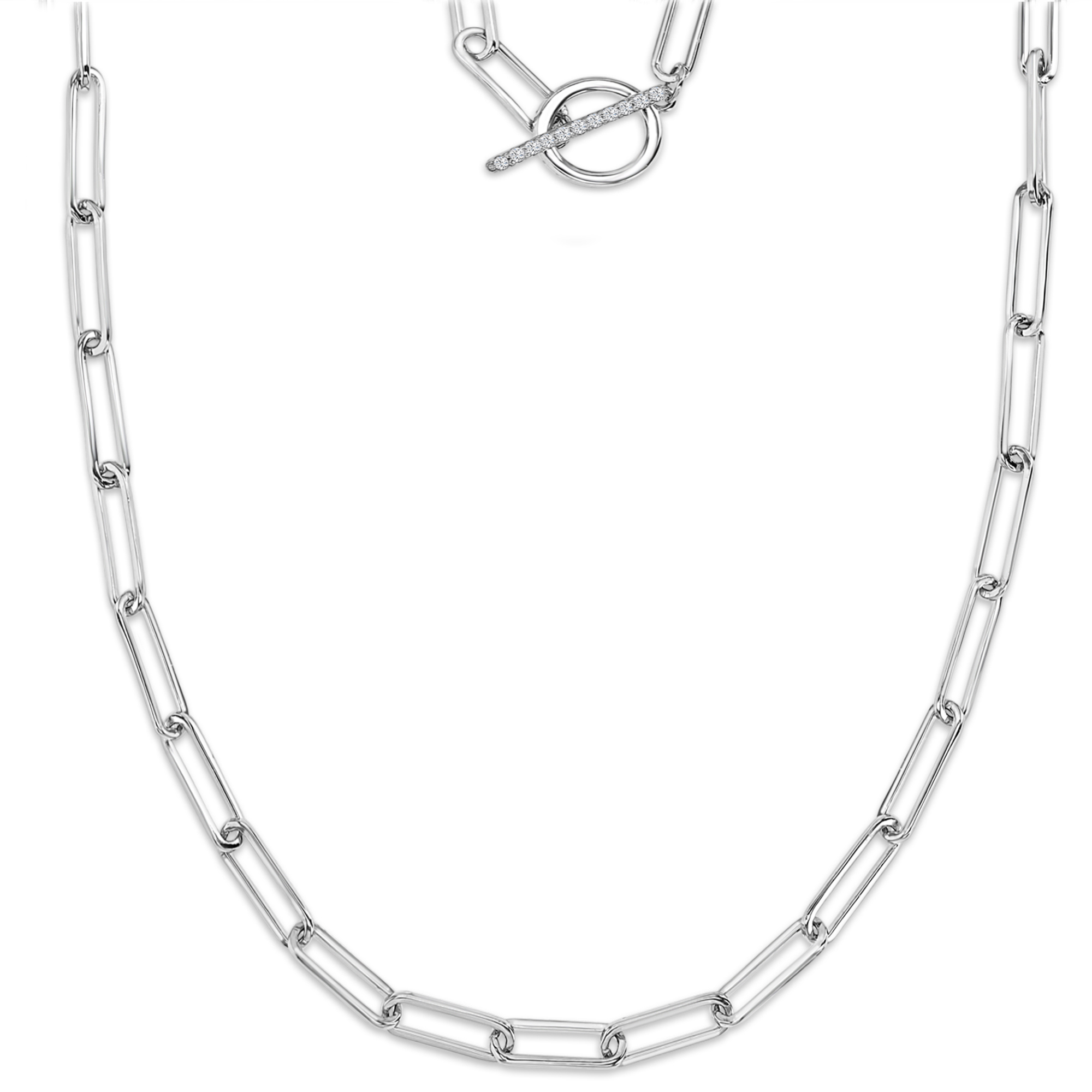 EXCLUSIVE RM Sterling Silver Rhodium 3.5mm Paperclip 18" Chain with CZ Toggle