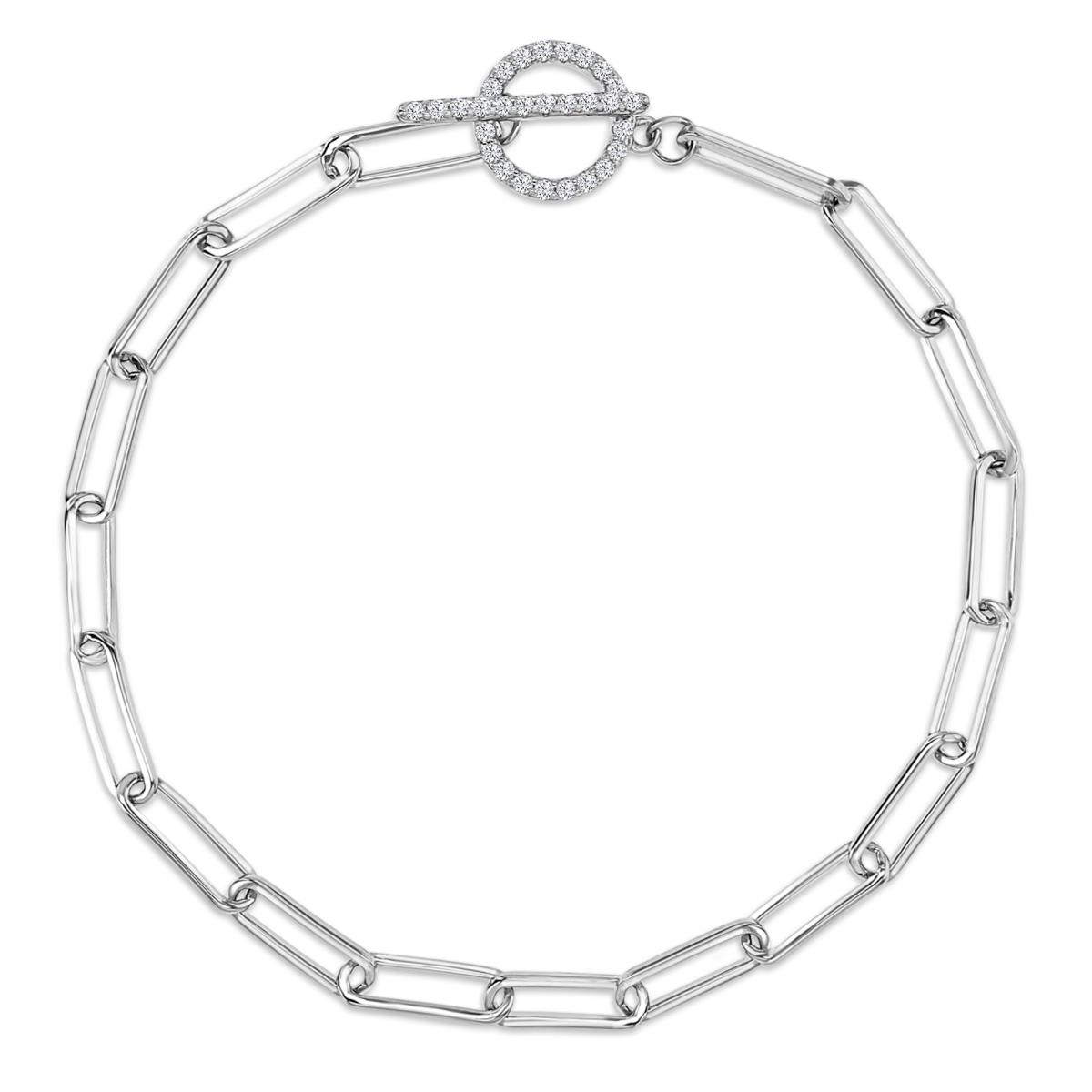 EXCLUSIVE RM Sterling Silver Rhodium 3.5mm Paperclip 7.5" Chain Bracelet with CZ Toggle