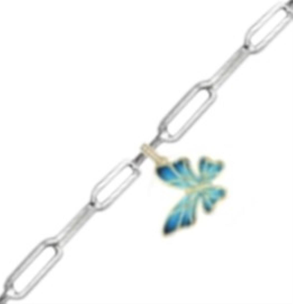 Sterling Silver Rhodium Enamel Butterfly Paperclip 7.5" Bracelet