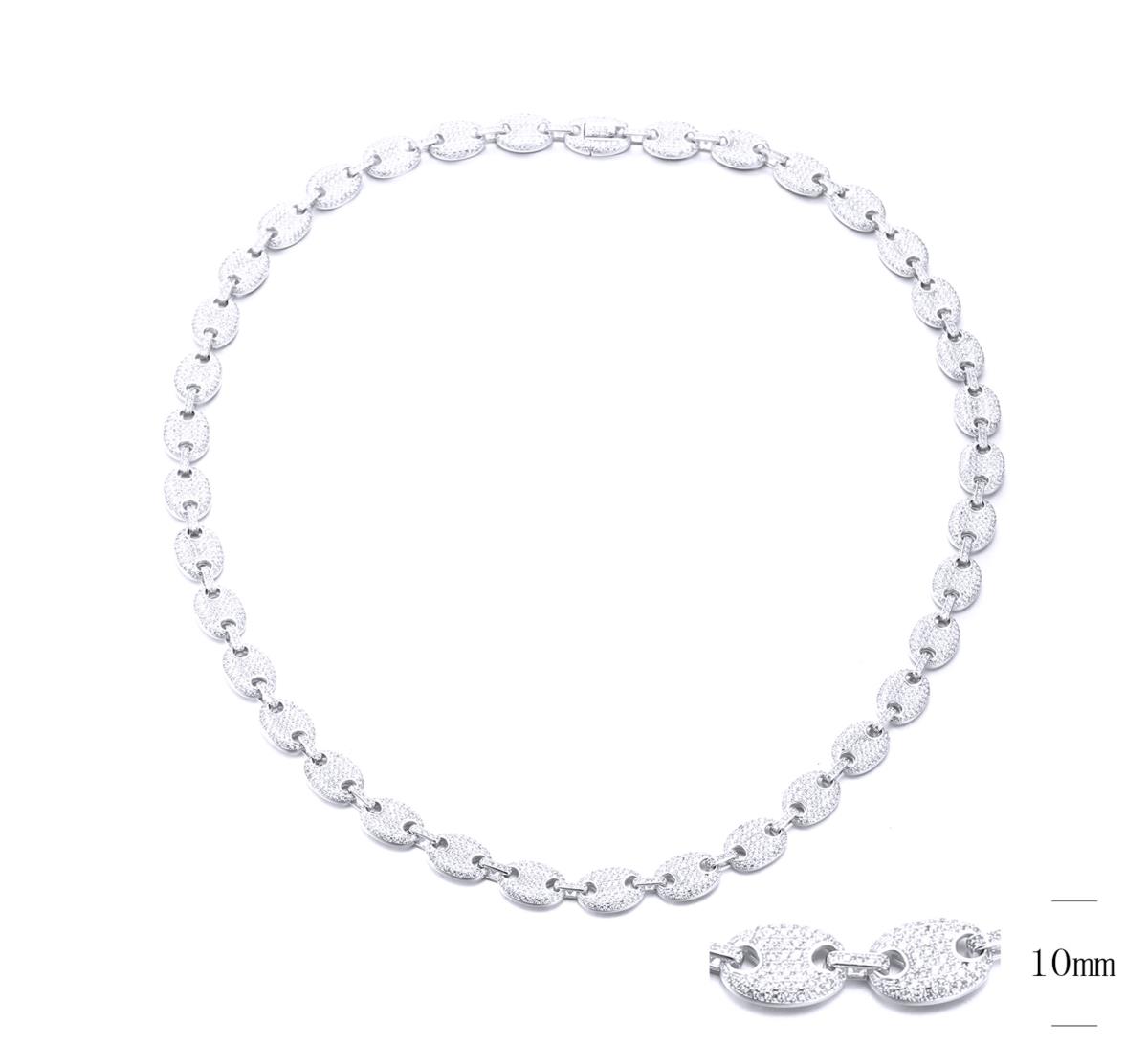 Sterling Silver Rhodium 10MM White CZ Puffy Mariner Chain Necklace