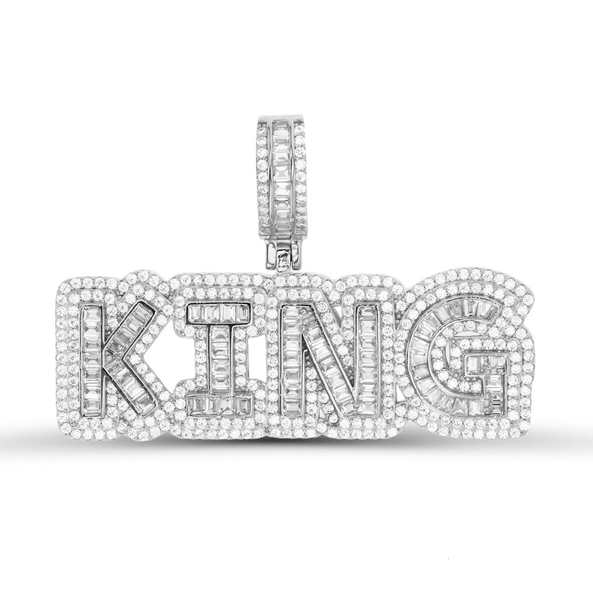 Sterling Silver Rhodium 18MM "King" White CZ Pendant