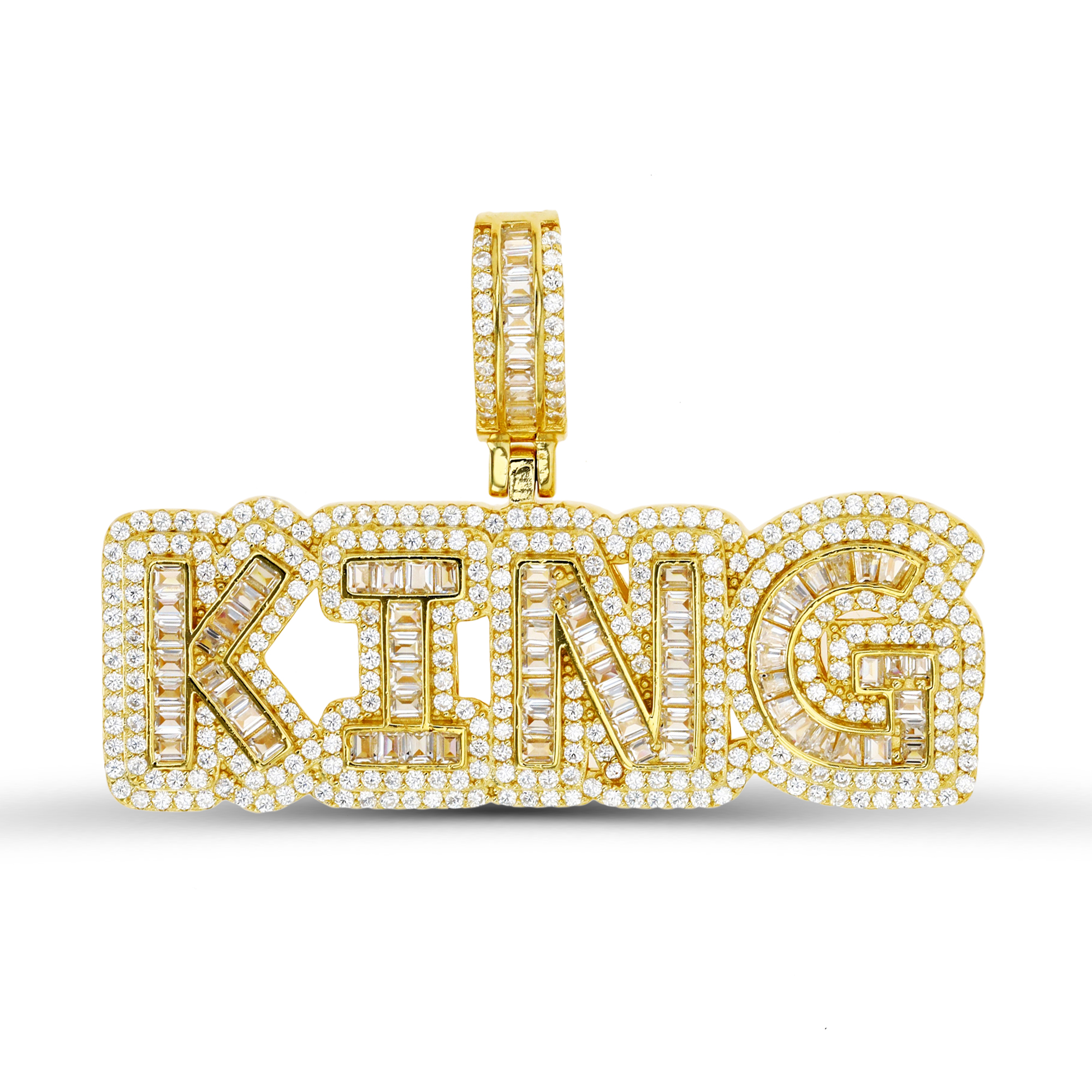 Sterling Silver Yellow 18MM "King" White CZ Pendant