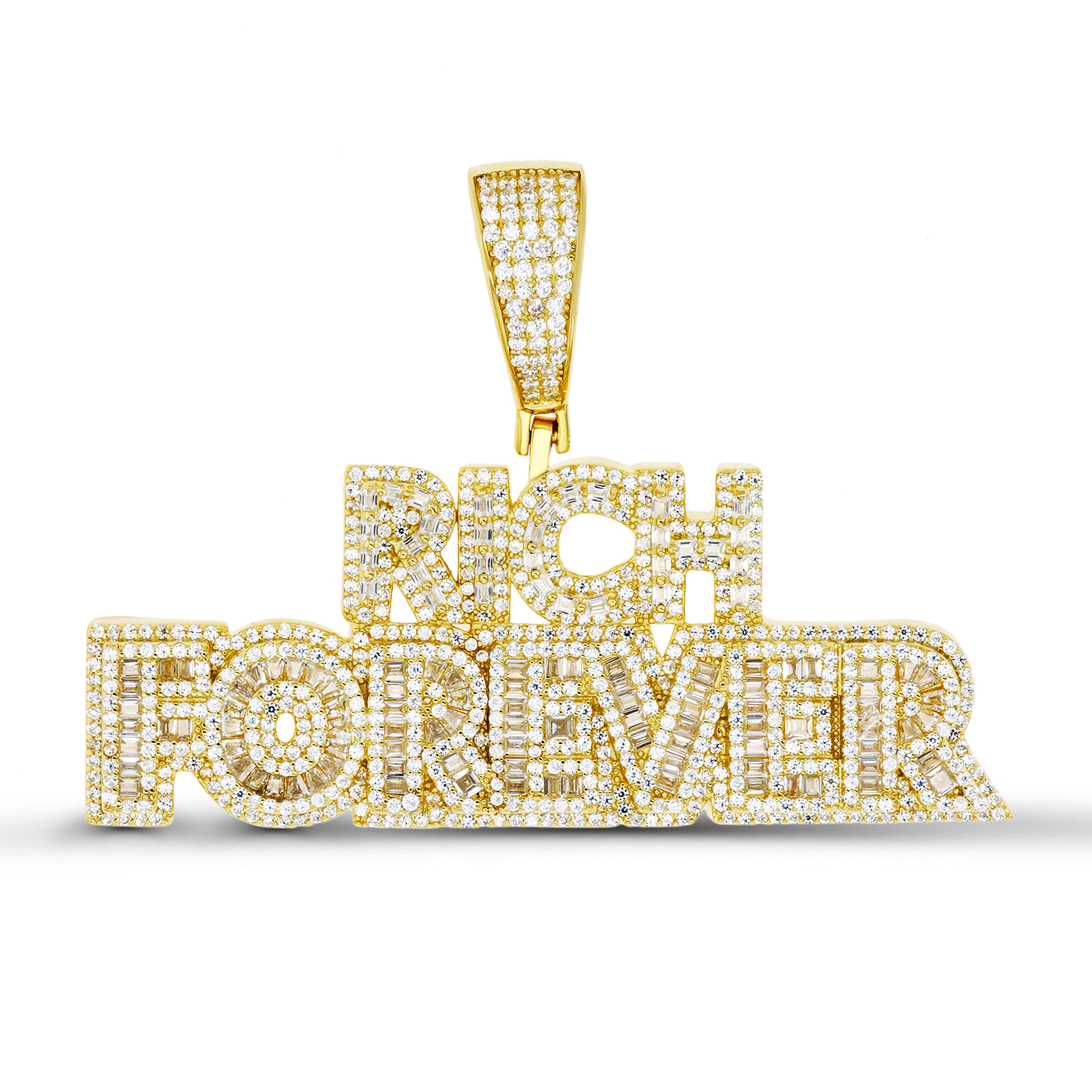 Sterling Silver Yellow 25MM White CZ "Rich Forever" Pendant