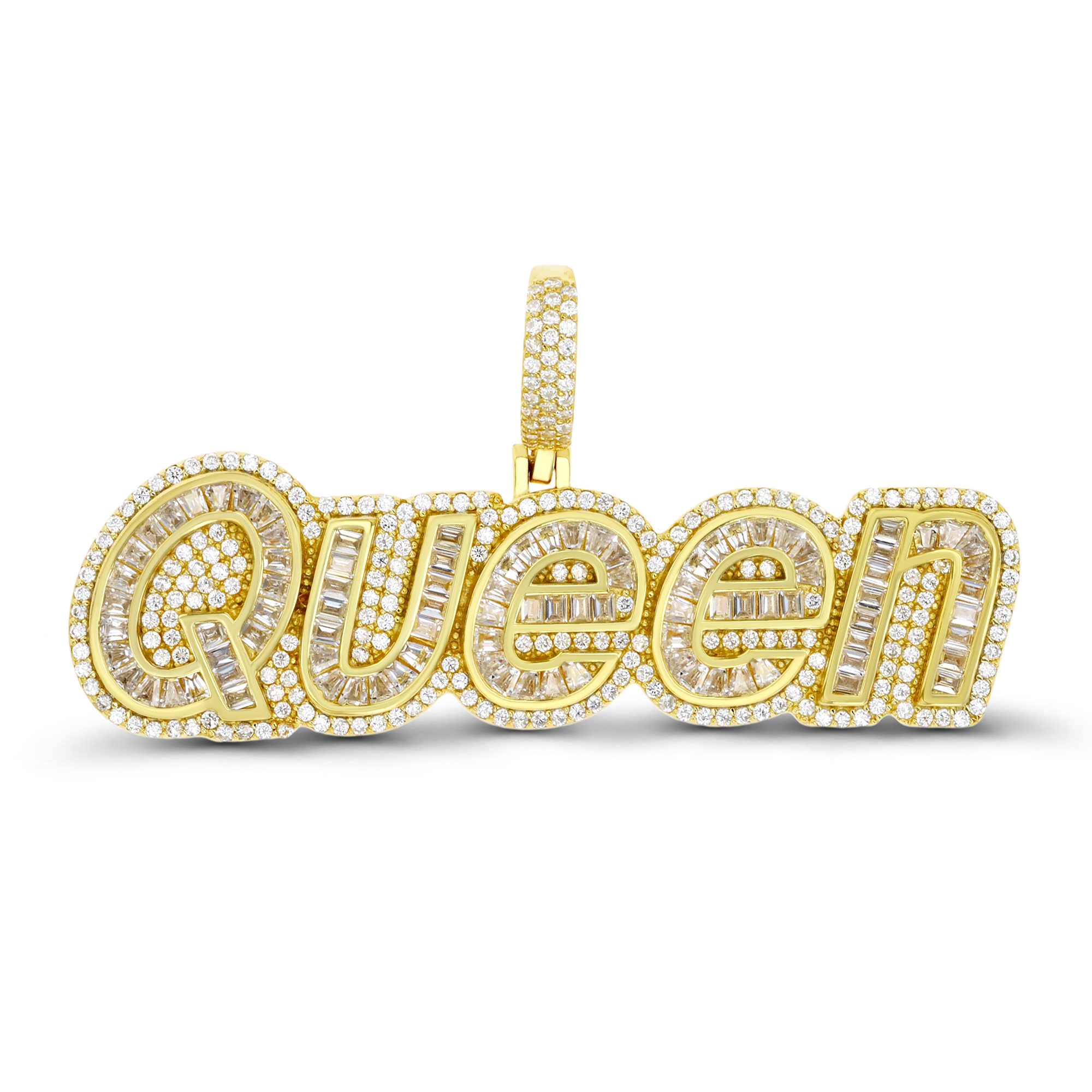 Sterling Silver Yellow 17MM White CZ "Queen" Pendant