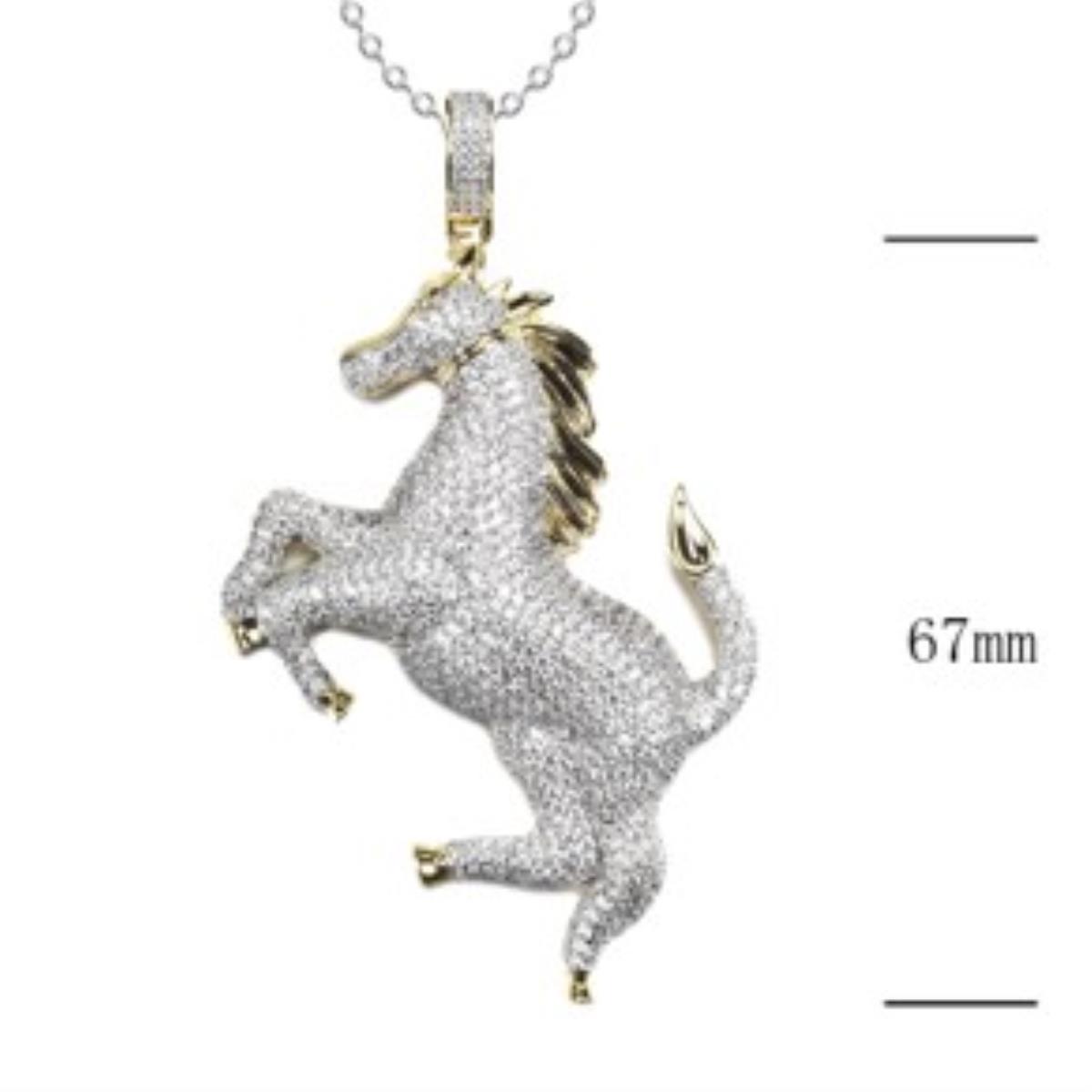 Sterling Silver Yellow & White 67MM White CZ Horse Pendant