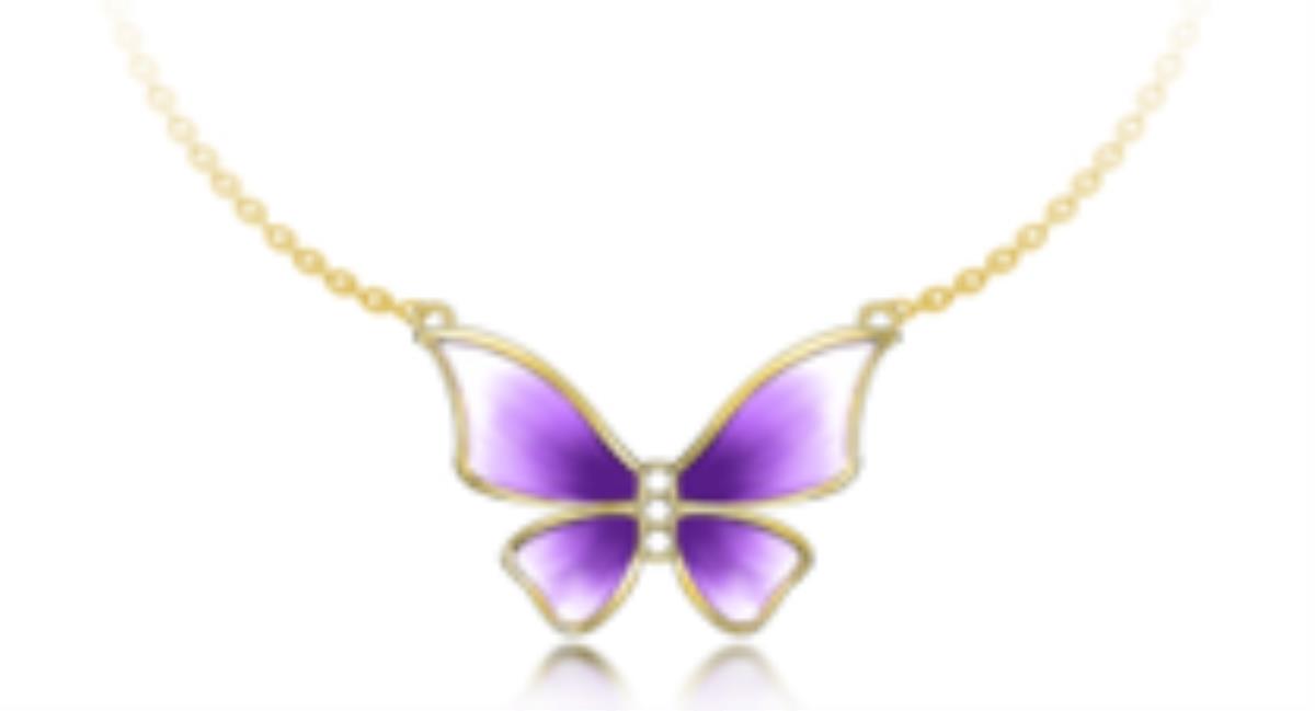 14K Yellow Gold Enamel Butterfly 18" Necklace