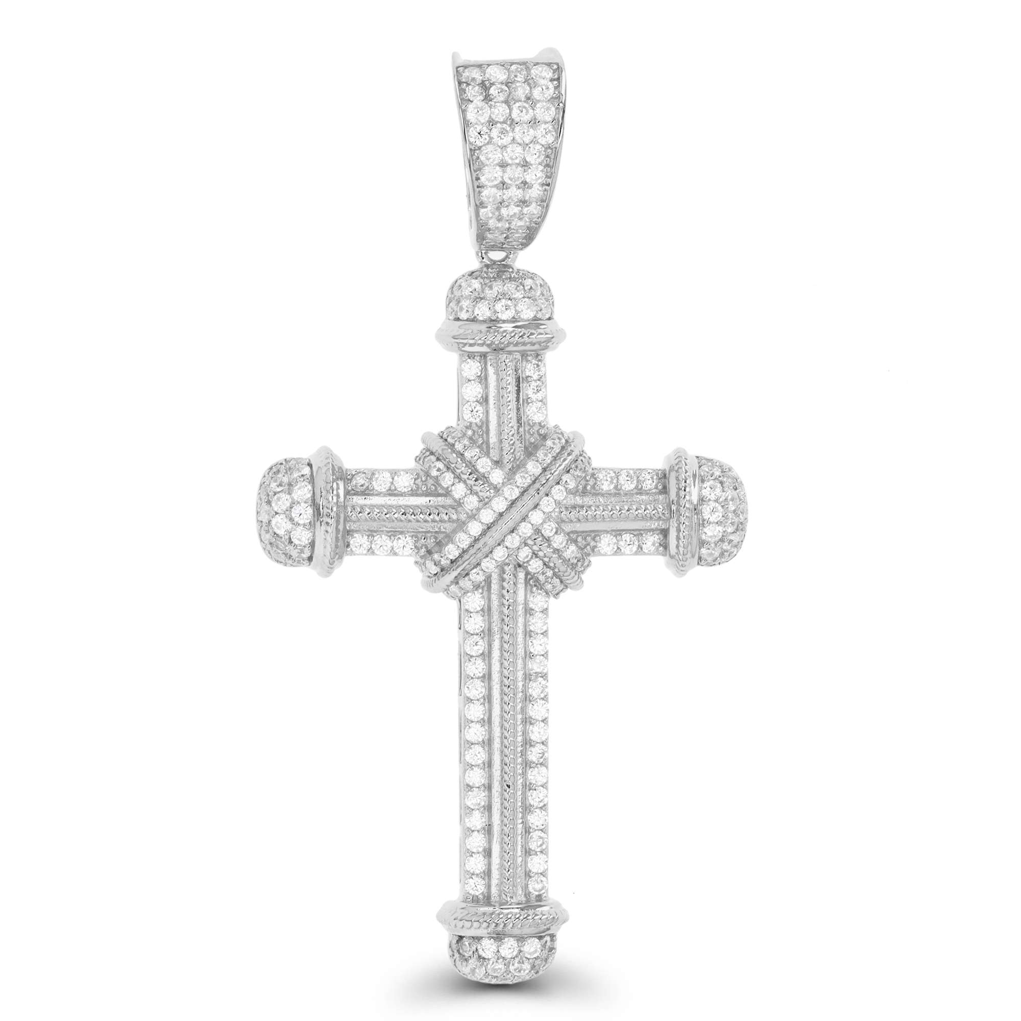 Sterling Silver Rhodium 54MM Cross White CZ Pendant