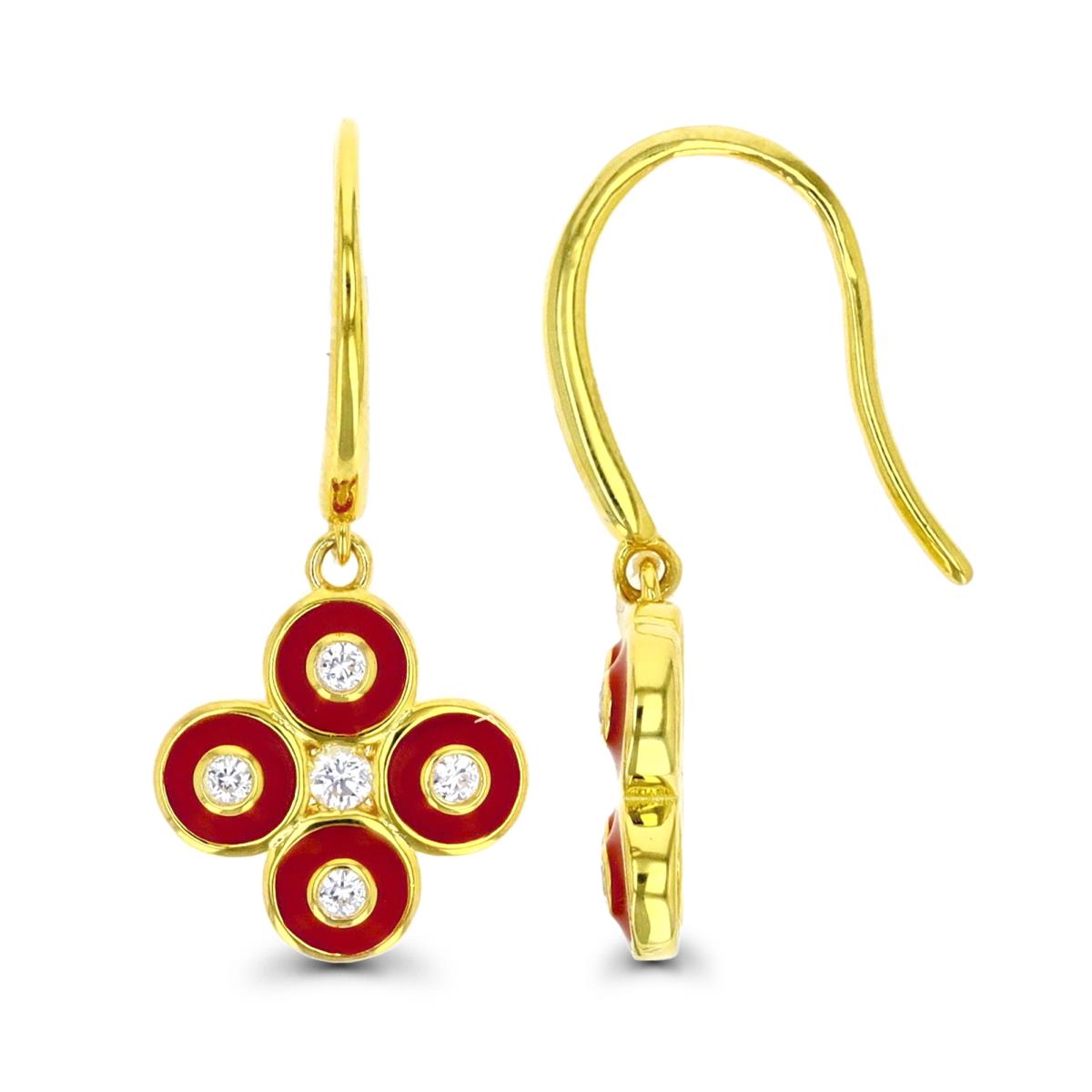Sterling Silver Yellow Red Enamel & CRW Circles Dangling Earring