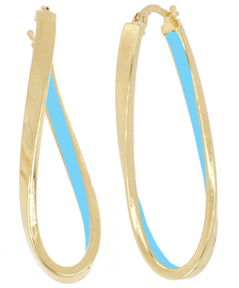 14K Yellow Gold Tiffany Blue Enamel Twist Hoop Earring