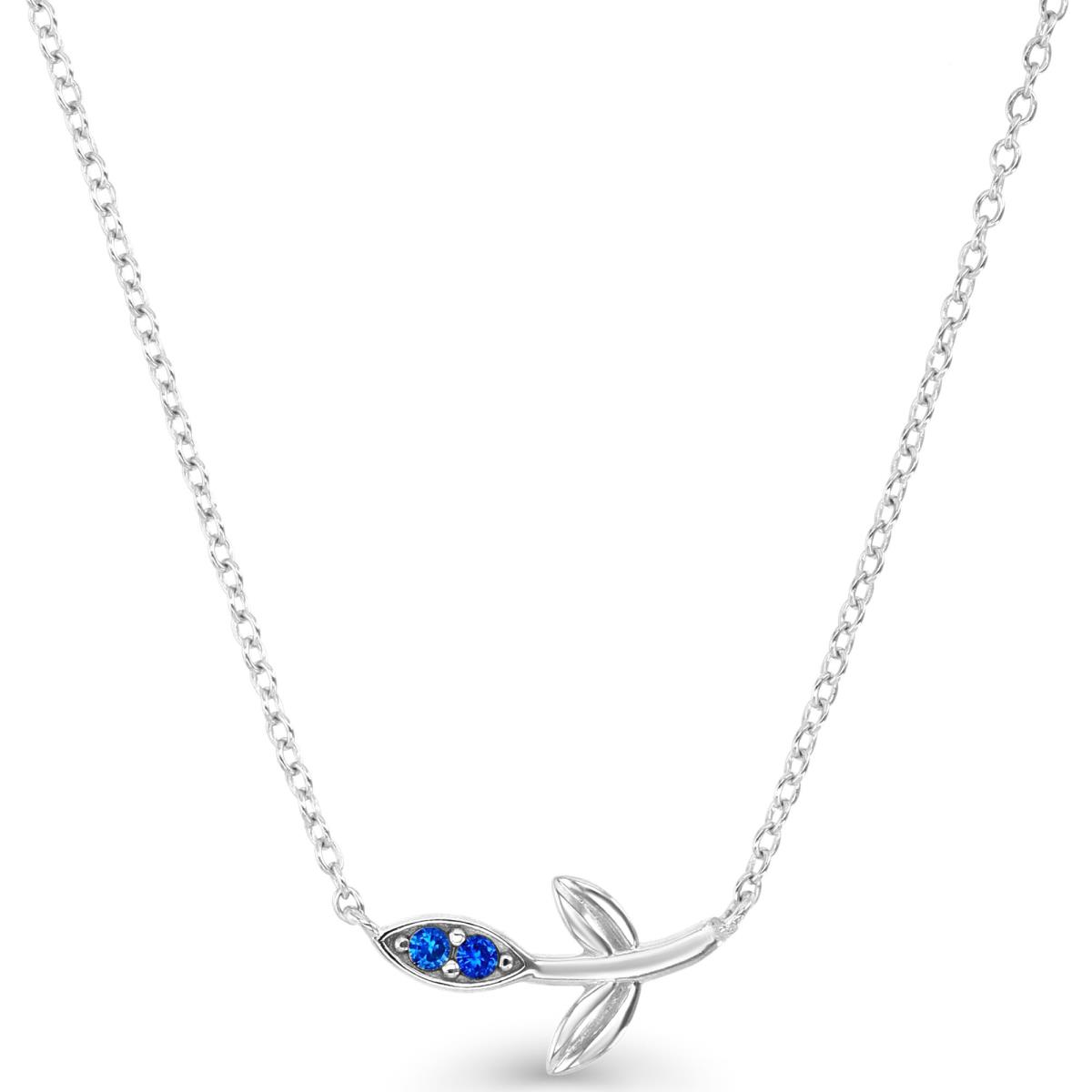 Sterling Silver Rhodium 16.5X7.5MM Flower #113 Blue  Sapphire 16+2" Necklace