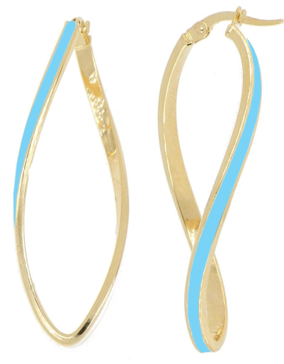 14K Yellow Gold Tiffany Blue Enamel Twisted Hoop Earring