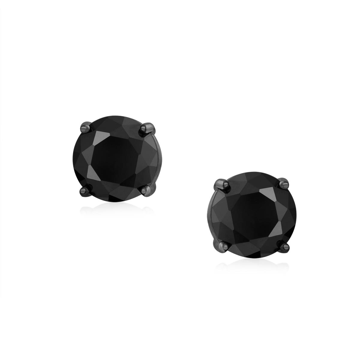 Sterling Silver Black Rhodium 10.00mm Black CZ AAA Round Solitaire Stud Earring