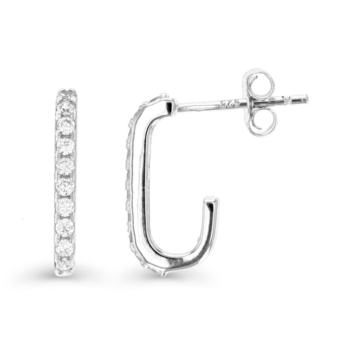 Sterling Silver Rhodium 14.5X1.8MM Pave White CZ Stud Earring