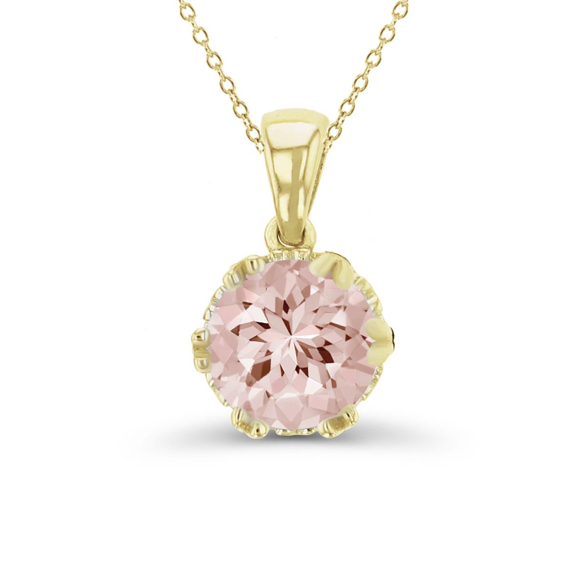 14K Yellow Gold 8mm Round Cut Morganite Nano Solitaire 18" Necklace