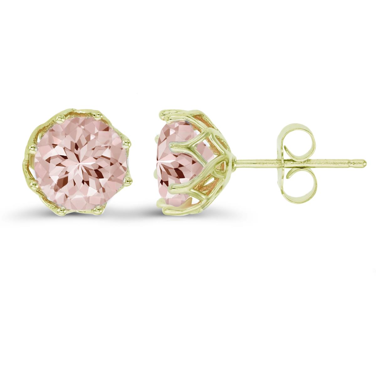 14K Yellow Gold 8mm Round Cut Morganite Nano Solitaire Stud Earring