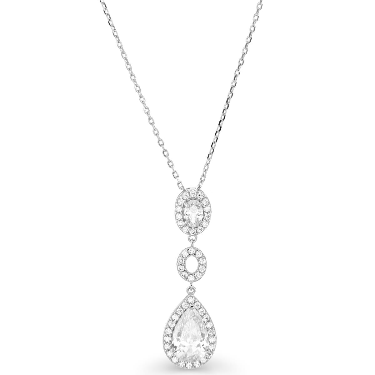 Sterling Silver Rhodium 40X11.5MM Dangling Pear White CZ Cable 16+2"Necklace