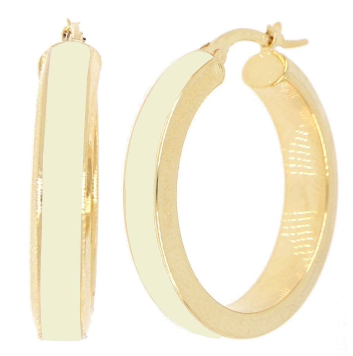 14K Yellow Gold White Enamel 30x5mm Hoop Earring