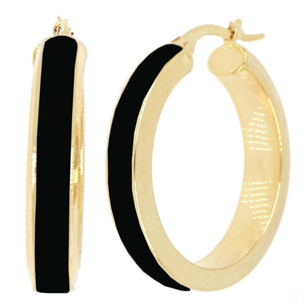 14K Yellow Gold Black Enamel 30x5mm Hoop Earring