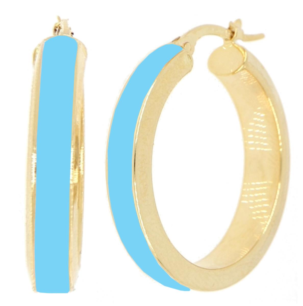 14K Yellow Gold Tiffany Blue Enamel 30x5mm Hoop Earring